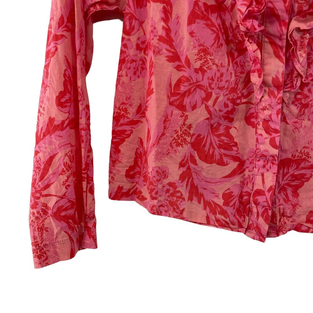 Olivaceous Ruffle Button Front Long Sleeve Red Pi… - image 2